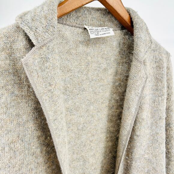Vintage 80s Ciao Sport 100% Shetland Wool Oatmeal Cardigan Blazer Coatigan - Picture 2 of 8